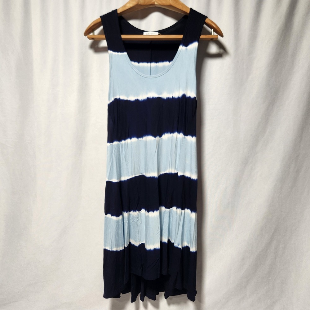 Calvin Klein Womens Navy Blue Tie Dye Stripe Sleeveless Jersey Dress Size 8